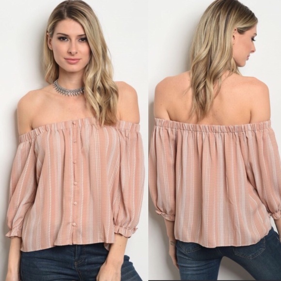 Tops - 💖Blush Striped Off The Shoulder Top S-M-L💖